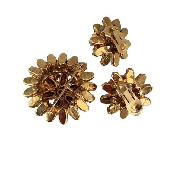 Vintage Signed Pauline Trigere Stunning Raised Flower Brooch & Earrings Set A593 - Picture 4 of 7